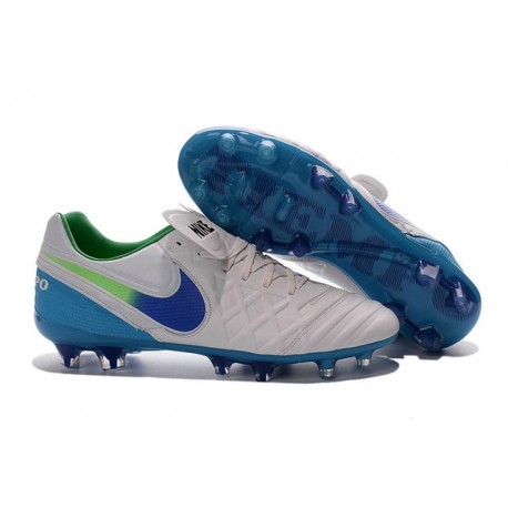 Scarpe da Calcio Nuovo 2016 Nike Tiempo Legend VI FG Pelle Bianco Blu