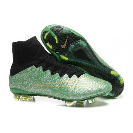 Nike Nuove Scarpe Calcio Mercurial Superfly CR7 FG Verde Oro Nero