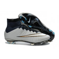 Nuove Scarpe Calcio Nike Mercurial Superfly Iv CR7 FG Metallico Bianco