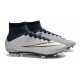 Nuove Scarpe Calcio Nike Mercurial Superfly Iv CR7 FG Metallico Bianco