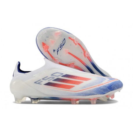 Scarpe da calcio adidas F50 Elite Laceless FG Bianco Blu Lucido Rosso Solare