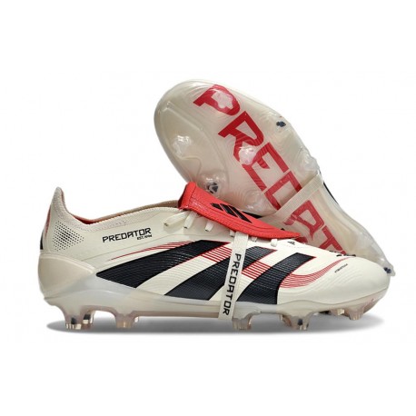 adidas Predator 25 Elite Tongue FG Bianco Off Nero Core Rubino Puro