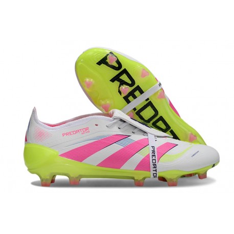 adidas Predator 25 Elite Tongue FG Bianco Rosa Lucido Limone Lucido