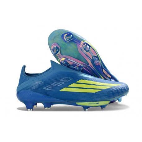 adidas F50+ Laceless FG X MESSI Team Blu Royal Giallo Solare Semi Blu Burst