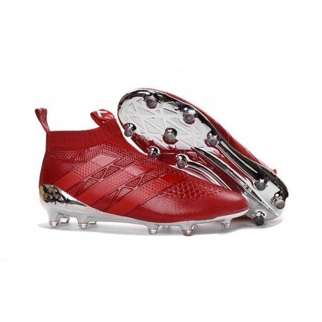 Nuovo Scarpe da Calcio 2016 adidas ACE16+ Pure Control FG Rosso Argento