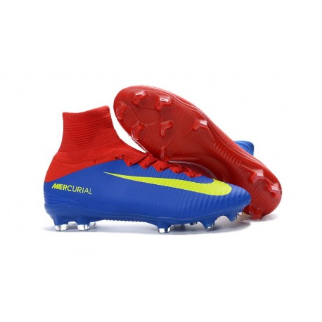 Nike Mercurial Superfly V FG Nuovo Scarpa da Calcio Uomo Rosso Blu Giallo