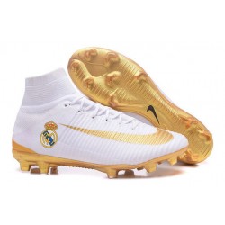 Nike Mercurial Superfly V FG Scarpa Calcio Real Madrid FC Bianco Oro
