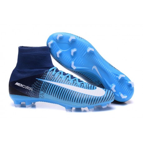 Scarpe da Calcio Nuove 2017 Nike Mercurial Superfly 5 FG Blu Bianco Nero